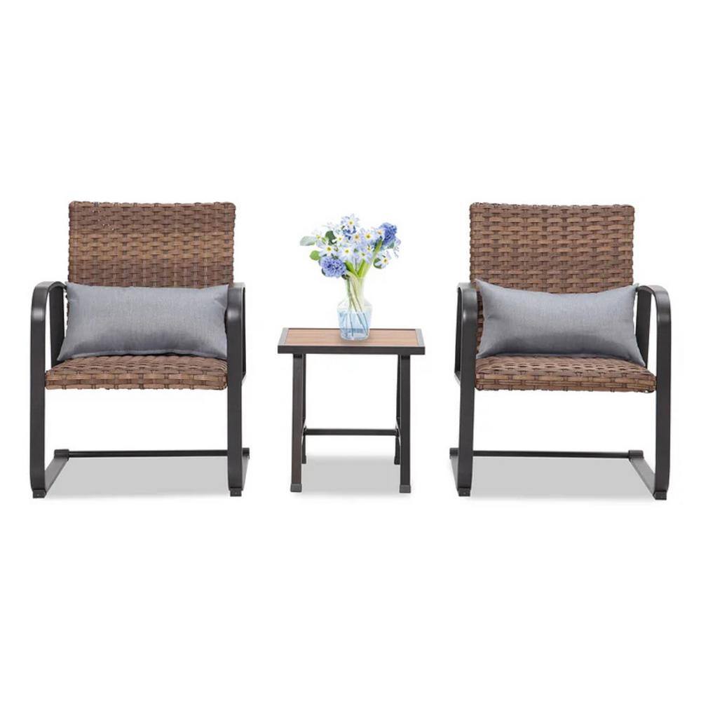 3 -Piece Wicker Outdoor Bistro Set Seating Group with Grey Cushion price history on PriceWatchPro