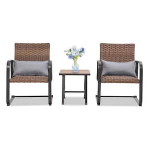 3 -Piece Wicker Outdoor Bistro Set Seating Group with Grey Cushion