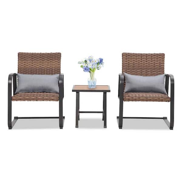 Cesicia 3 -Piece Wicker Outdoor Bistro Set Seating Group with Grey Cushion