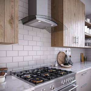 36 in. Borsari Ducted Wall Mount Range Hood in Brushed Stainless Steel with Baffle Filters,Push Button Control,LED Light