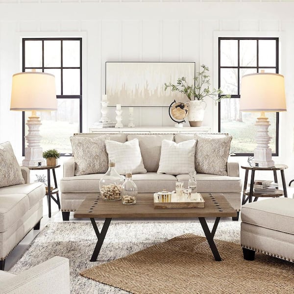 26.5"White Table Lamps Set of 2, Farmhouse Nightstand Lamp Tall End Lamps with Dual USB 3 Color Modes Bulbs for Decor