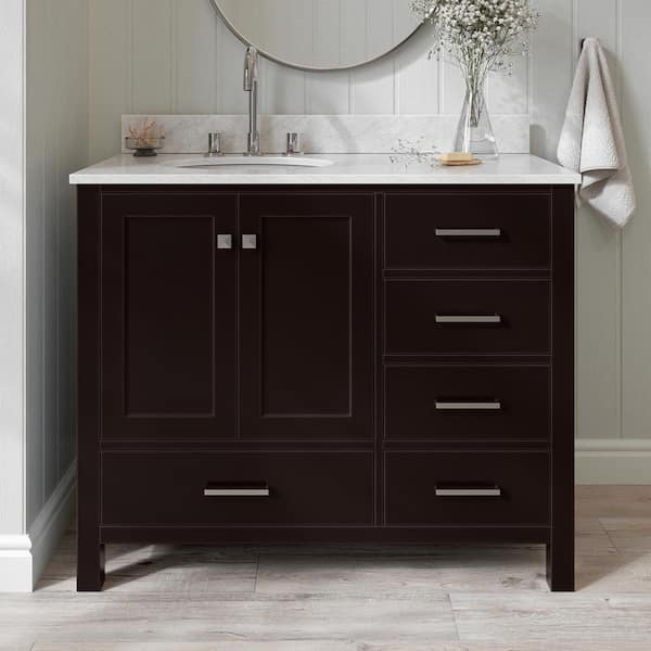 ARIEL Cambridge 43 in. W x 22 in. D x 35.25 in. H Vanity in Espresso with Marble Vanity Top in White with Basin