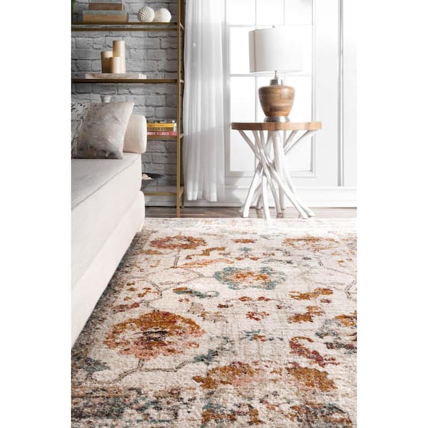 Cecil Vintage Floral Beige 5 ft. x 8 ft. Area Rug