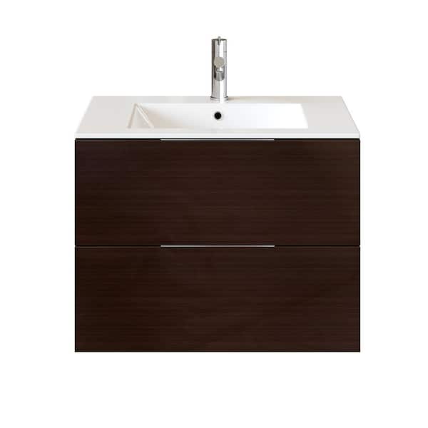 Galsaky 28 in. Single Sink Floating Wenge Bath Vanity with White Porcelain Top (Assembled)