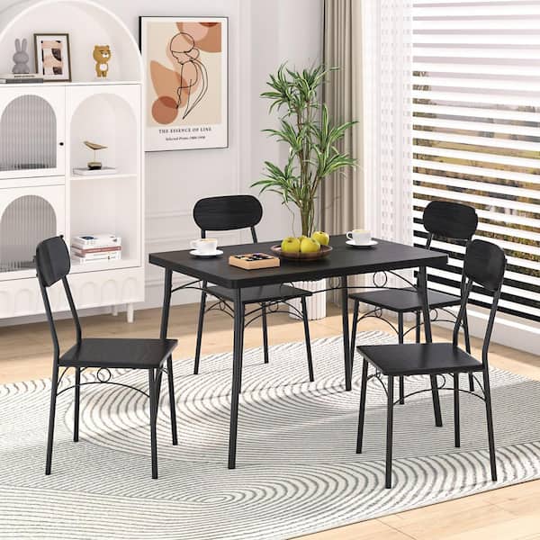 VECELO 5-Piece Dining Table Set, Black Rectangular Kitchen Table