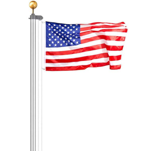 25 ft. Detachable Flagpole Kit Heavy Duty Aluminum Flag Pole American Silver