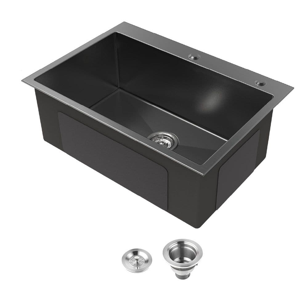 QATSPACE DESIGNS INC 27 in. Drop-In Single Bowl 20 Guage Black