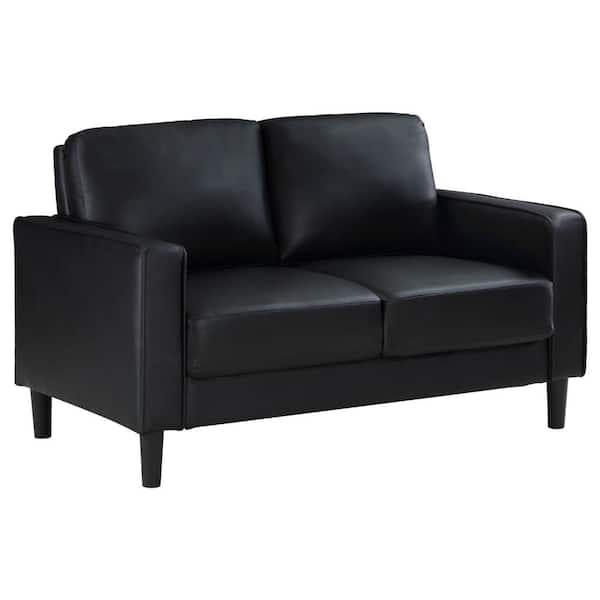 Benjara 54.25 in. Black Faux Leather 2-Seater Loveseat with Modern Track Arms