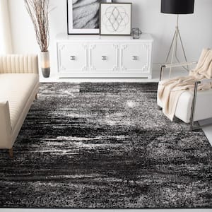 ADirondack Silver/Black 10 ft. x 10 ft. Solid Color Distressed Square Area Rug