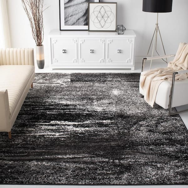 ADirondack Silver/Black 11 ft. x 15 ft. Solid Color Distressed Area Rug