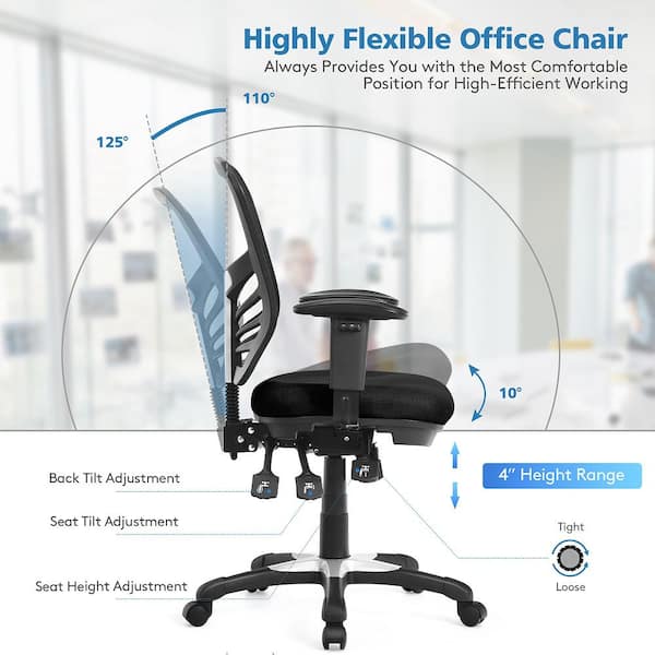 Costway Black Adjustable Mesh Office Task Chair Heating Lumbar Support  Headrest CB10296DK - The Home Depot