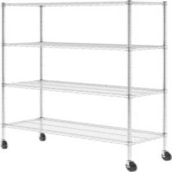 Heavy‑Duty 4‑Tier Chrome Wire Shelving Unit,47"W×18"D×71"H,1760‑lb with Lockable 4‑Inch Wheels