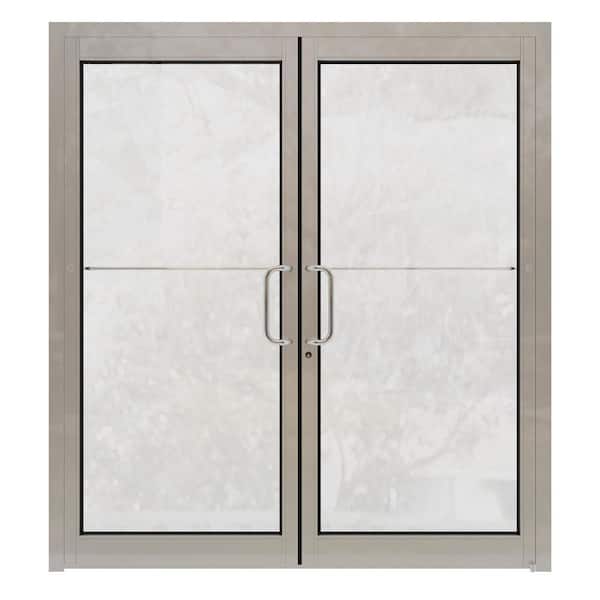 TEZA DOORS Teza 72 in. x 84 in. Silver Aluminum Prehung Commercial Door Full Lite Right Hand Outswing