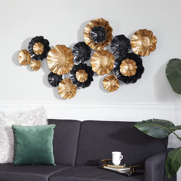 Litton Lane 63 in. x  35 in. Metal Gold Plate Wall Decor with Textured Pattern