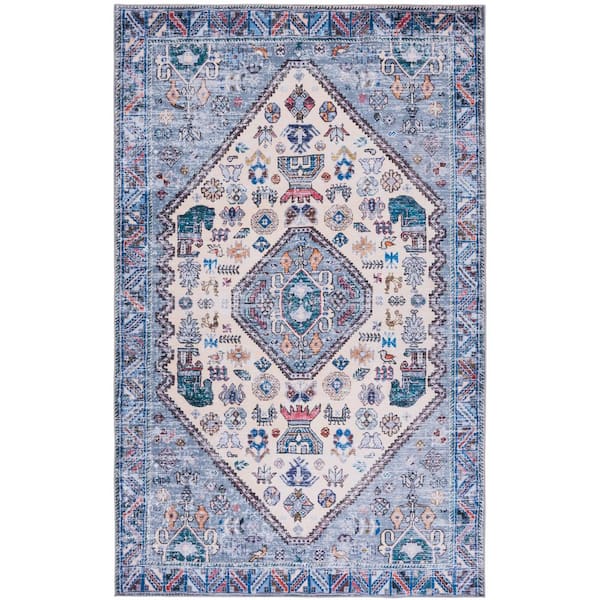 SAFAVIEH Tuscon Beige/Gray 6 ft. x 9 ft. Machine Washable Border Medallion Area Rug