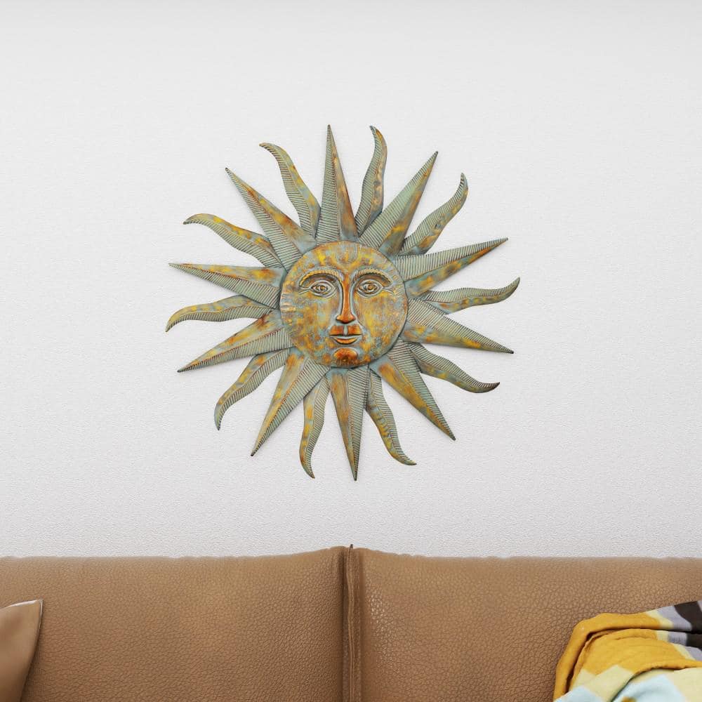 Gold Distressed Metal Sunburst Wall Sculpture