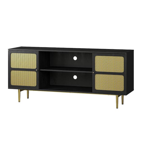 JAYDEN CREATION Leone Black TV Stand for TVs up to 65 in. with Metal Legs