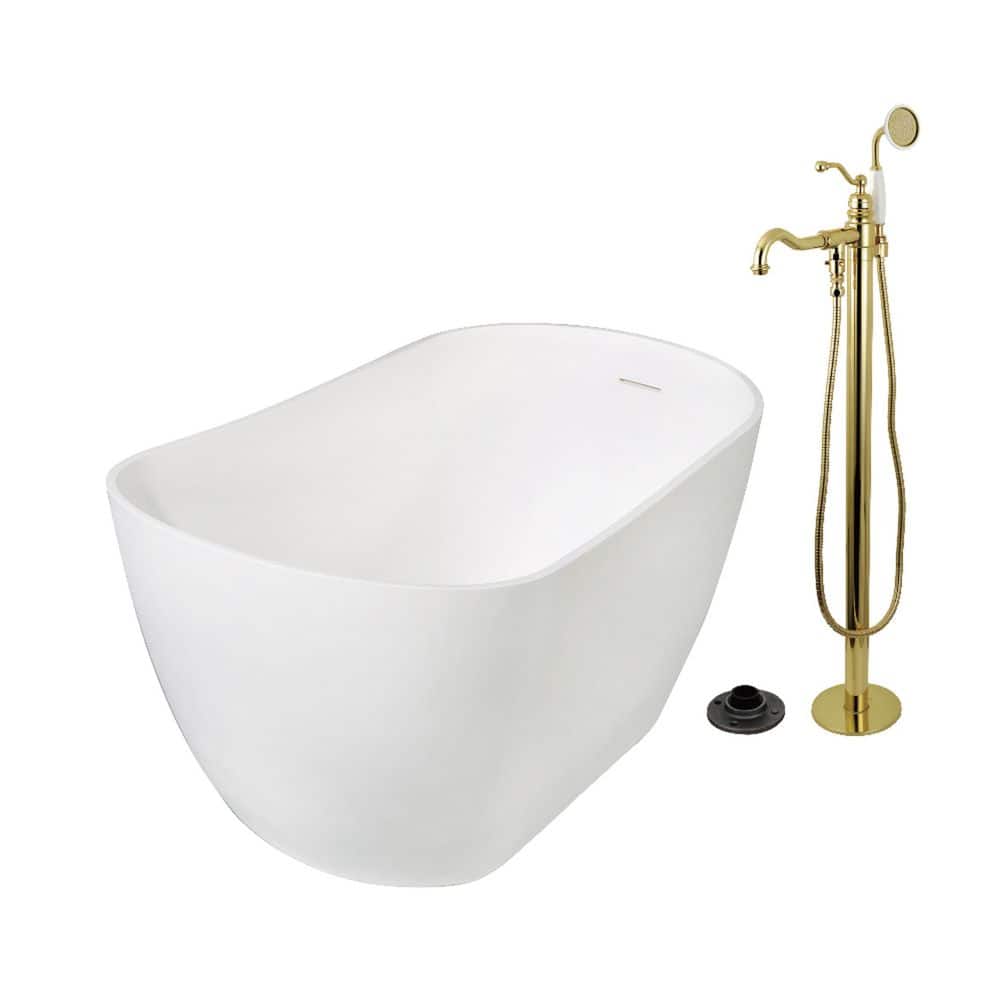 Arcticstone 51.6 in. x 28.4 in. Surface White Stone Flatbottom Soaking Freestanding Bathtub in White/Polished Brass price history on PriceWatchPro