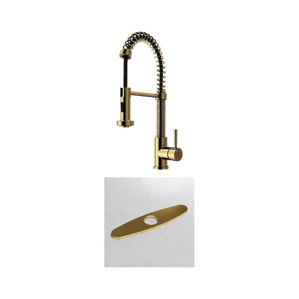 Edison Single Handle Pull-Down Sprayer Faucet and 10 in. Deck Plate in Matte Brushed Gold Kitchen Set (2-Piece)