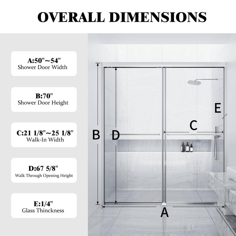 Chrome Framed Sliding Shower Door with Clear Tempered Glass