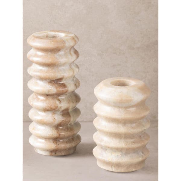 Tracey Beige Onyx Taper Candle Holder, (Set of 2)