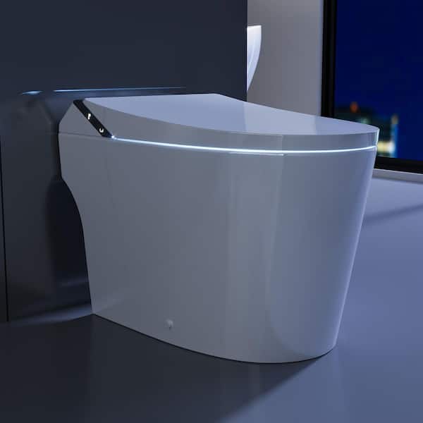 Elongated Electric 1.28 GPF Smart Toilet Bidet Seat for in White with Front/rear Wash, Foam Shield and Auto Flush