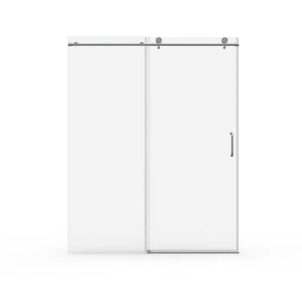 60 in. W x 76 in. H Single Sliding frameless Bypass Bathroom Shower Door with 1/4 in. Tempered Glass in Brushed Nickel