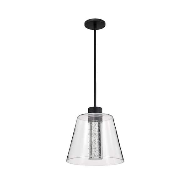 SATCO Aura 12-Watt 1-Light Matte Black Transitional Integrated LED Pendant Light with Clear Glass Shade