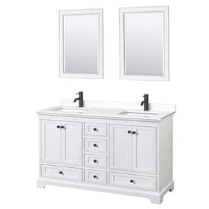 Deborah 60 in. W x 22 in. D x 35 in. H Double Bath Vanity in White with White Cultured Marble Top and 24 in. Mirrors