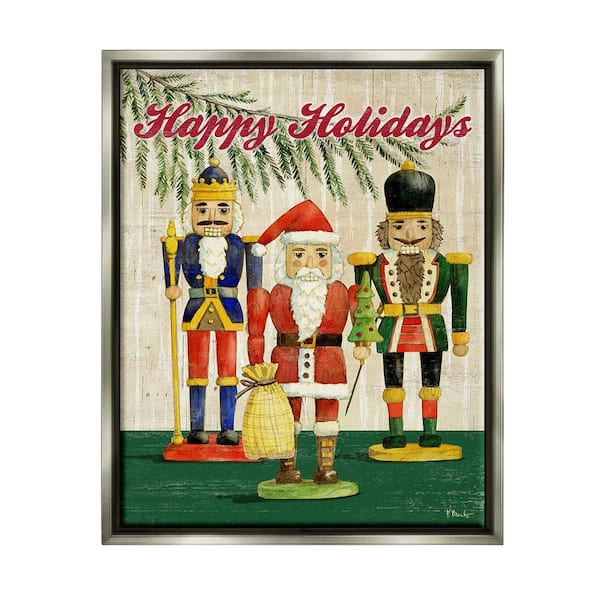 Stupell Industries Happy Holidays Nutcrackers by Paul Brent 1 Piece Floater Frame Graphic Print People Poster Art Print 31 in. x 25 in.