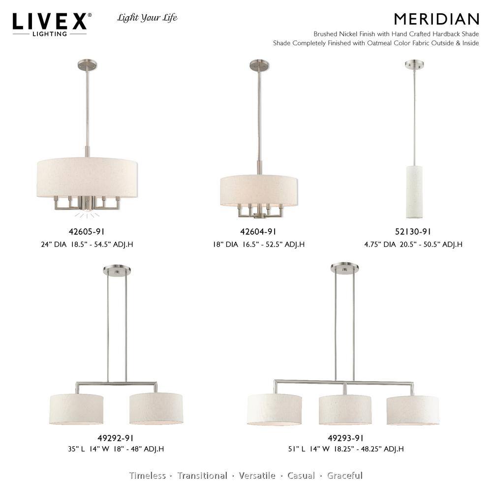 Mini Meridian 4-Light Brushed Nickel Pendant with Oatmeal Shade