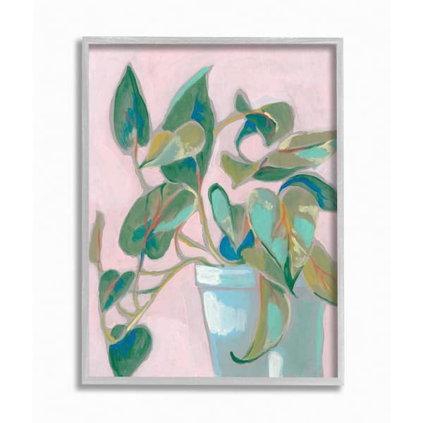 Stupell Industries 11 in. x 14 in. "Potted Plant Green Pink Painting" by Jennifer Goldberger Framed Wall Art