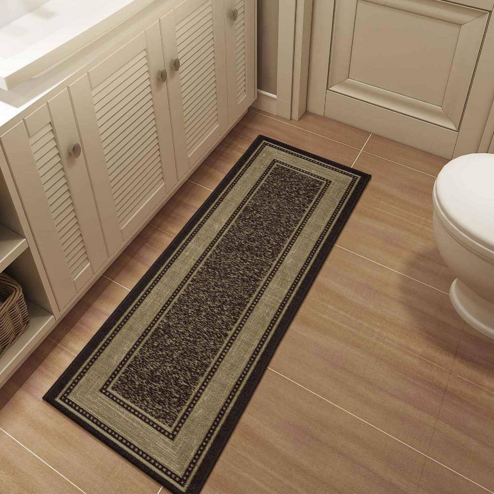 Contemporary Chocolate Brown 3x10 Synthetic Runner Rug with Non-Slip Backing