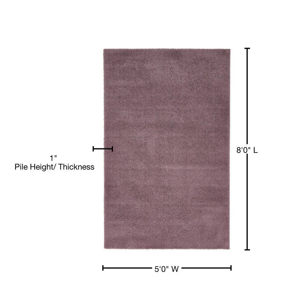 Mauve Rectangular Solid Shag Synthetic Area Rug 5' x 8'