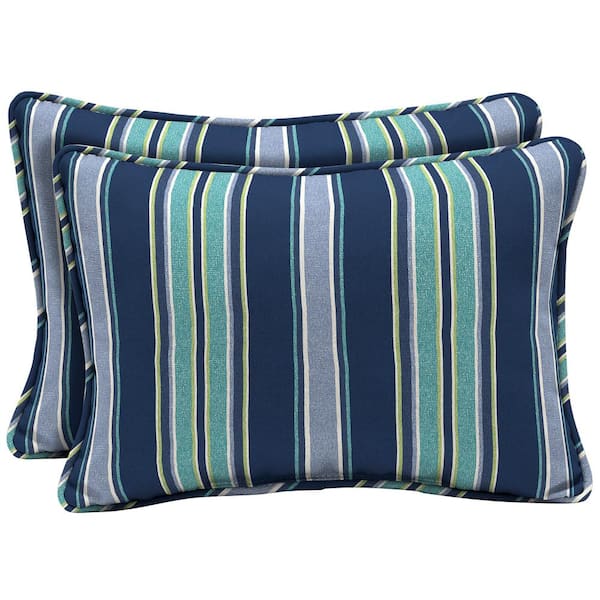 Arden Selections 22 x 15 Sapphire Aurora Stripe Oversized Lumbar Outdoor Throw Pillow (2-Pack)