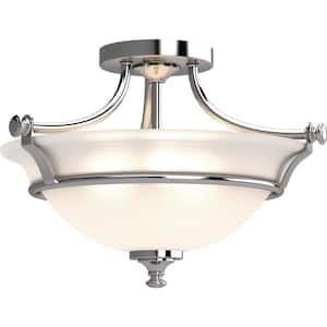 Tes 2-Light Chrome Indoor Semi-Flush Mount Ceiling Fixture with Frosted Glass Bowl