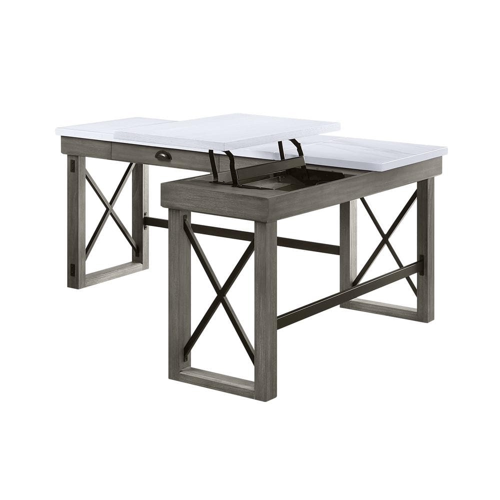 67" Weathered Gray Marble Top Corner Writing Desk with Drawer