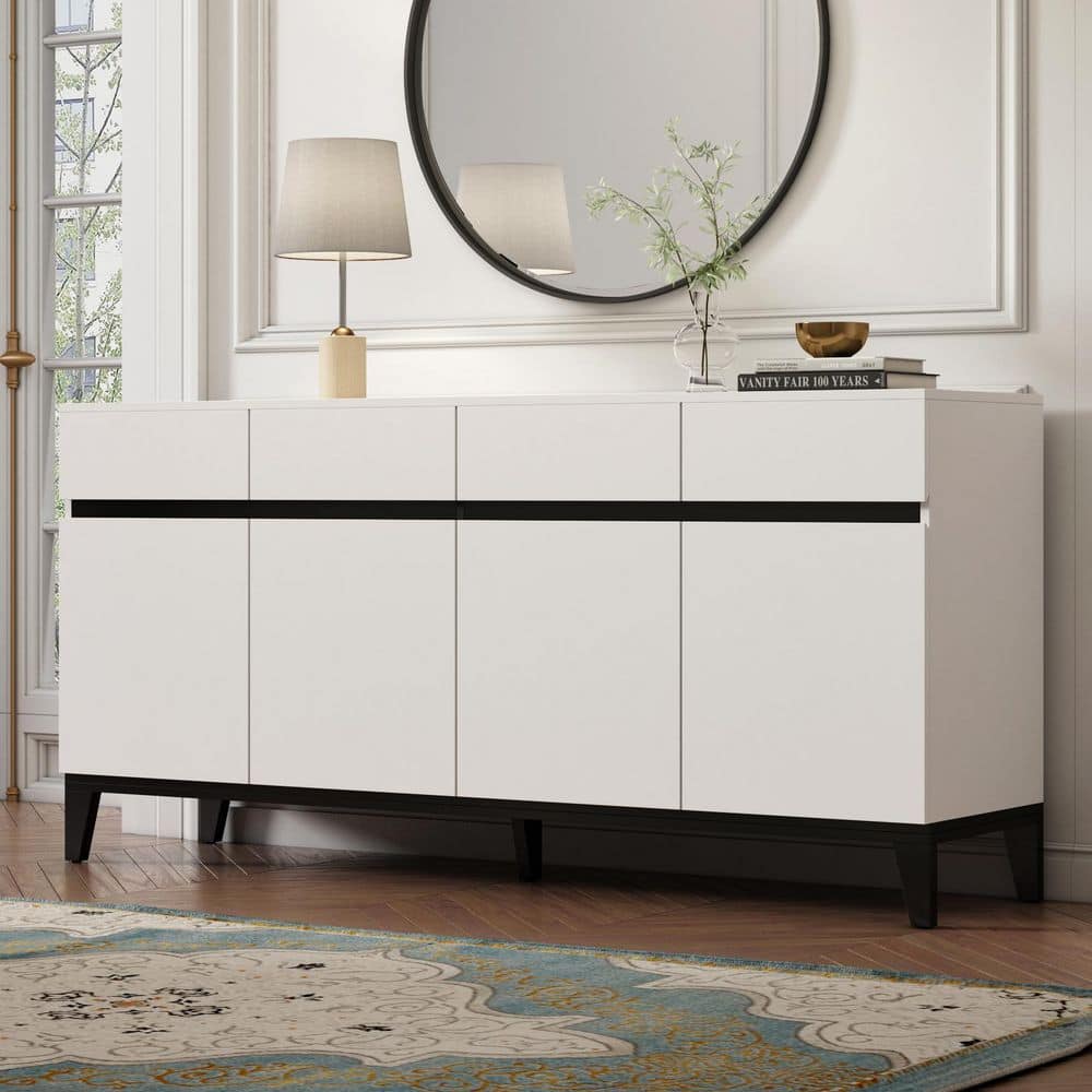 FUFU&GAGA Sideboard Buffet Storage Cabinet with Doors and 4 FUFU&GAGA Sideboard Buffet Storage Cabinet with Doors and 4