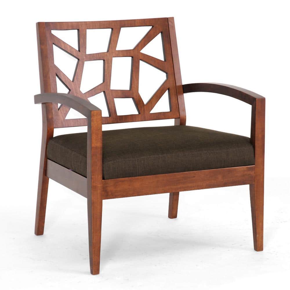 Danish Modern Dark Brown Microfiber Lounge Chair with Walnut Veneer