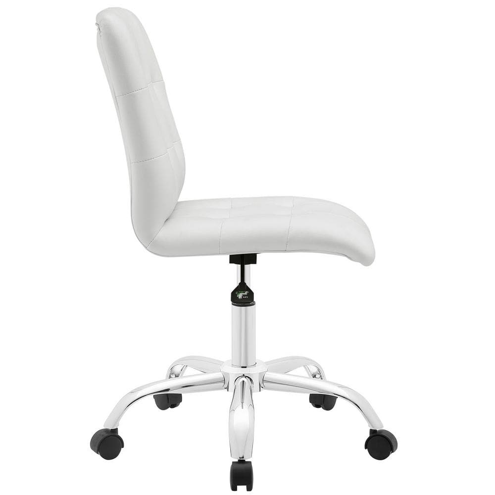 White Faux Leather Armless Swivel Office Chair with Chrome Base