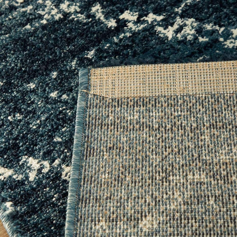 Dark Blue Geometric Synthetic 6' x 9' Reversible Rug