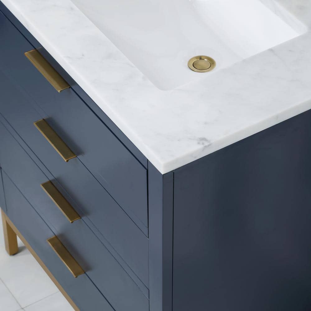Bristol 30" Monarch Blue Single Sink Vanity with Carrara Marble Top