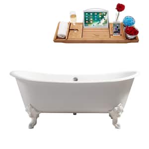 72 in. Cast Iron Clawfoot Non-Whirlpool Bathtub in Glossy White with Polished Chrome Drain And Glossy White Clawfeet
