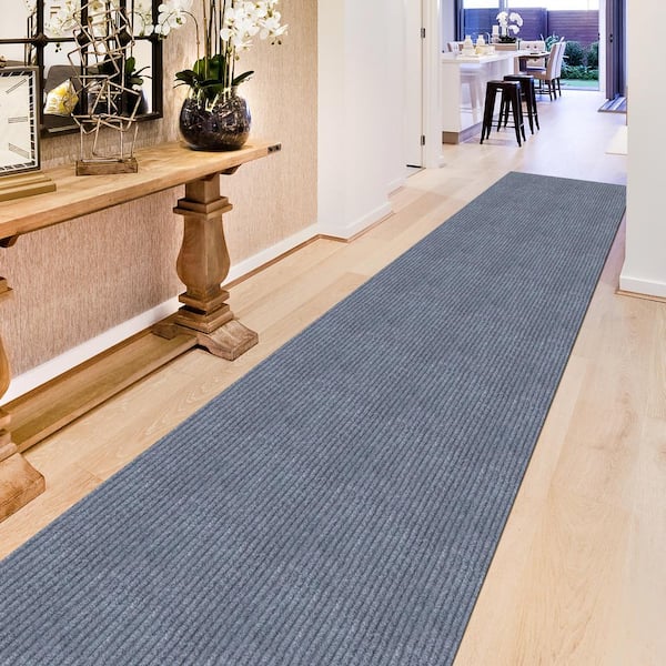 Sweet Home Stores Ribbed Waterproof Non-Slip Rubber Back Solid Runner Rug 2 ft. W x 18 ft. L Gray Polyester Garage Flooring