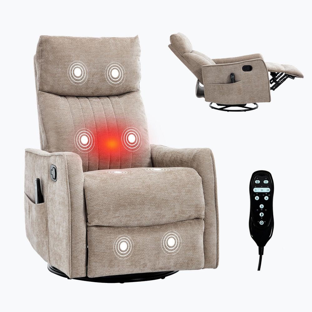 Classic Khaki Fabric Swivel Rocker Recliner with Lumbar Heat and Vibration Massage price history on PriceWatchPro
