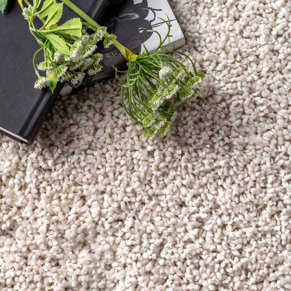 White Synthetic Square Shag Rug, 5' 3"