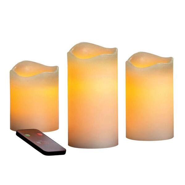 Inglow Flameless LED Pillar Candle Set with Remote Control and Vanilla Scent (3-Pack)