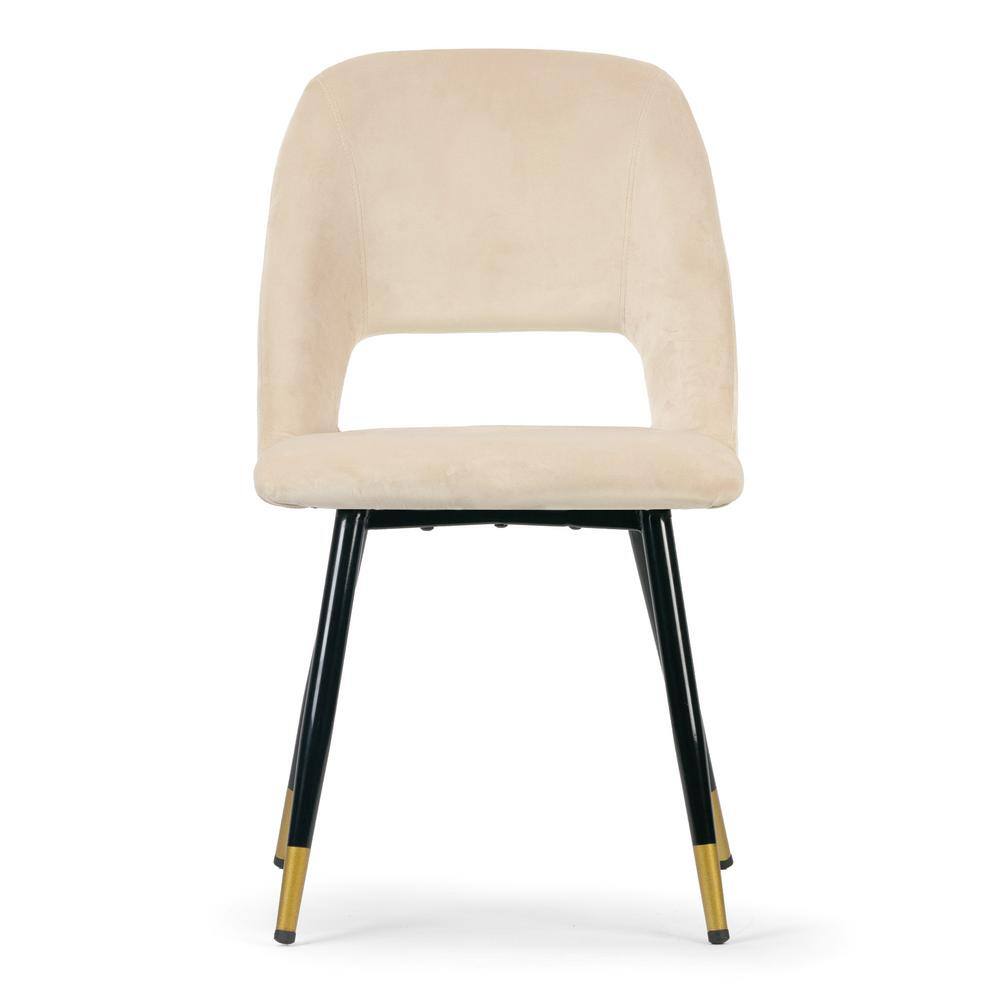 Beige Velvet Upholstered Side Chair with Black Metal Legs