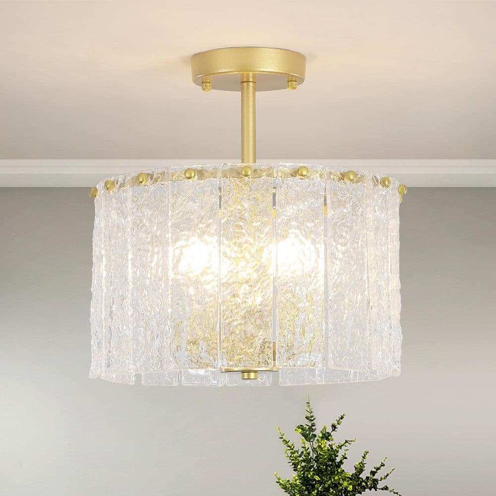 12.4 in. 4-Light Gold Modern Semi-Flush Mount Light Ceiling Light Fixture with Glass Shade price history on PriceWatchPro