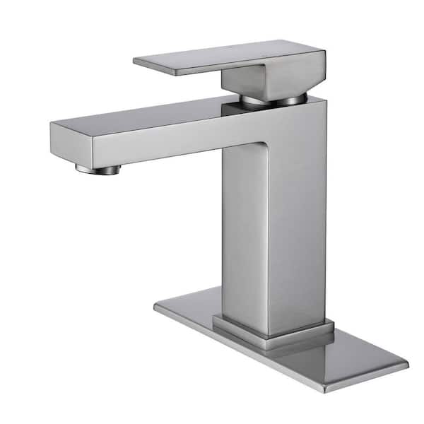 AIMADI Single Handle Single Hole Bathroom Faucet with Deckplate Brass Bathroom Sink Taps in Brushed Nickel